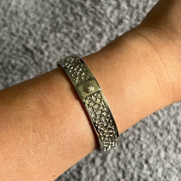 COACH Like New Signature All Over Logo Silver Bangle Bracelet Women’s - Picture 4 of 4
